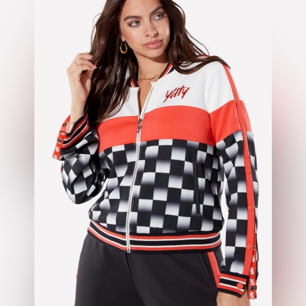 NWT Yitty Major Label Track Jacket Iconic Black Check Me Out Red White Checker M